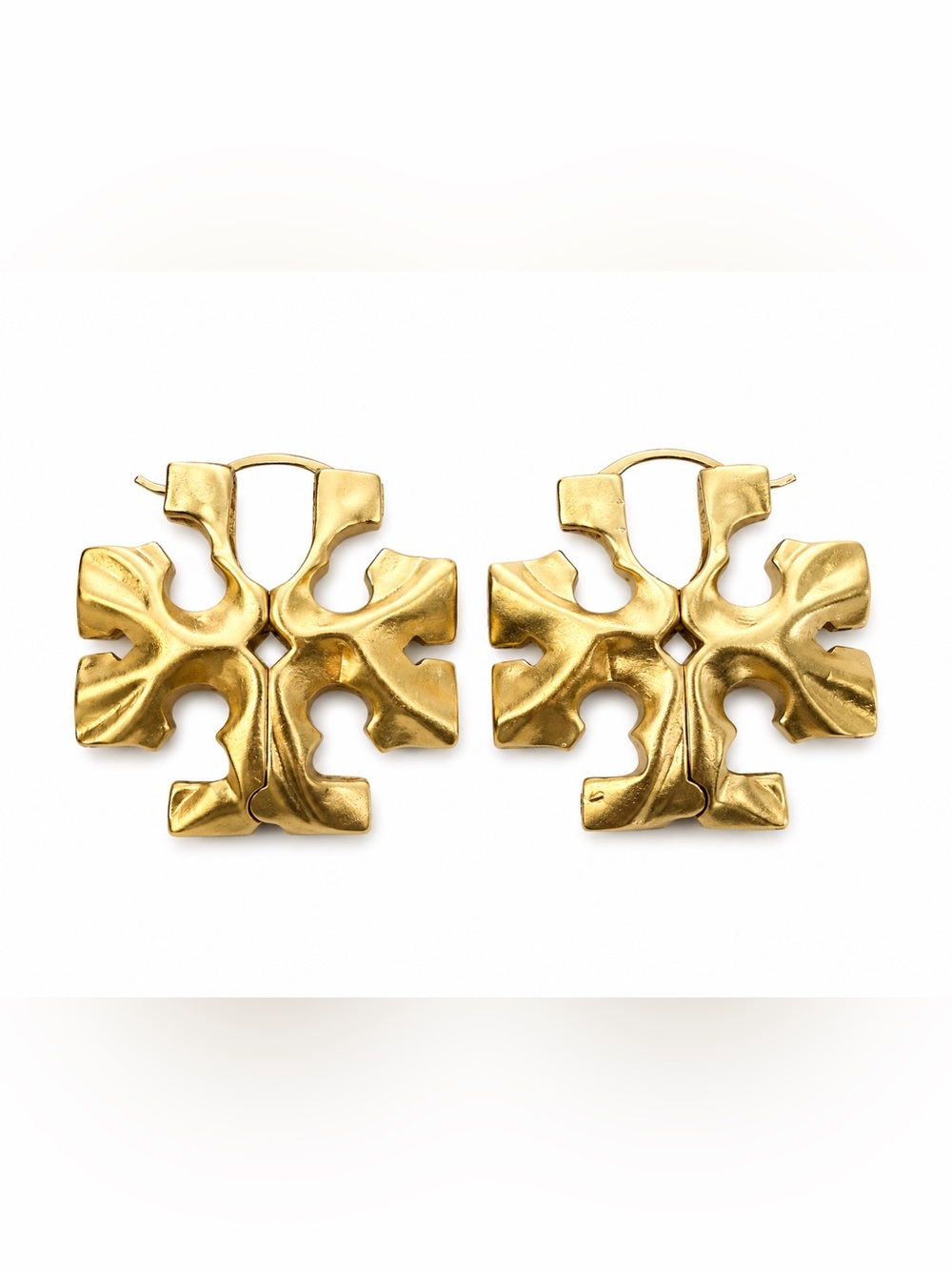 Gold Tone Sculptural Hinged Post Statement Earrings 1”